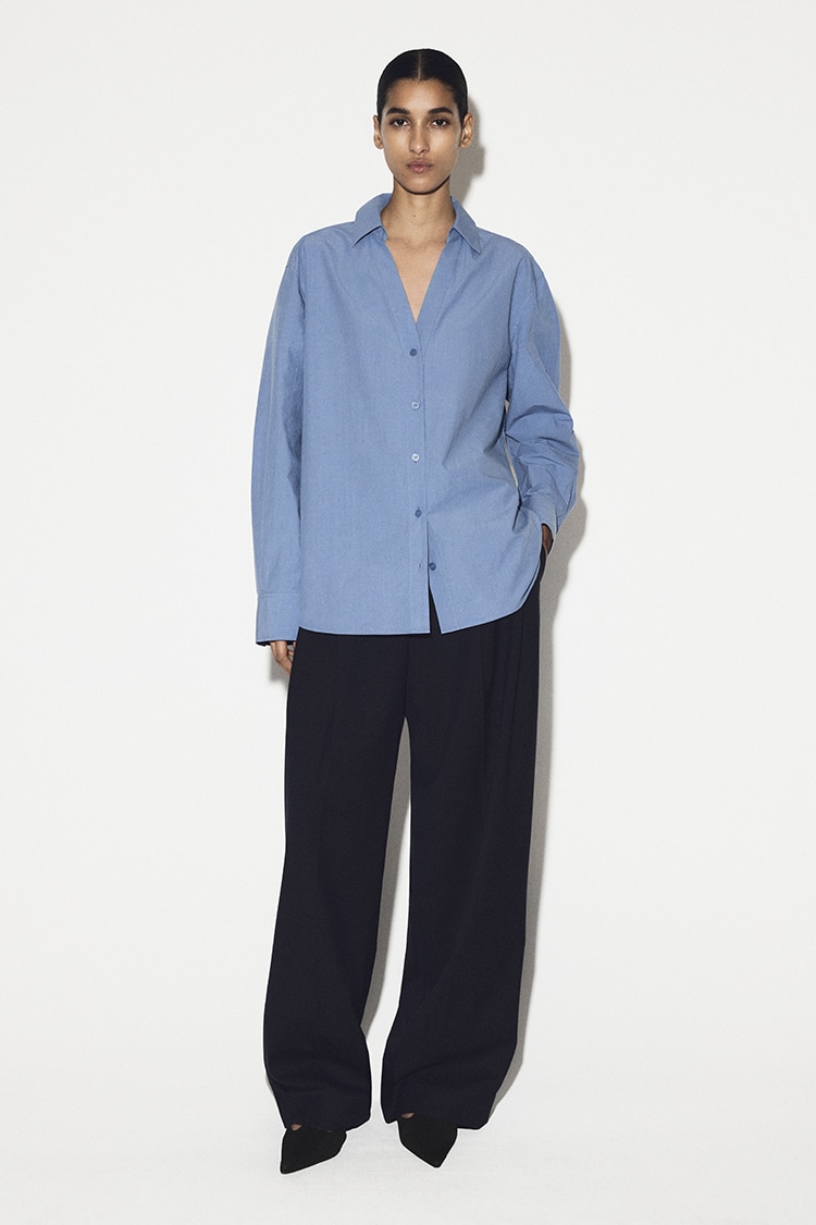 オープンカラー コットンポプリンシャツ